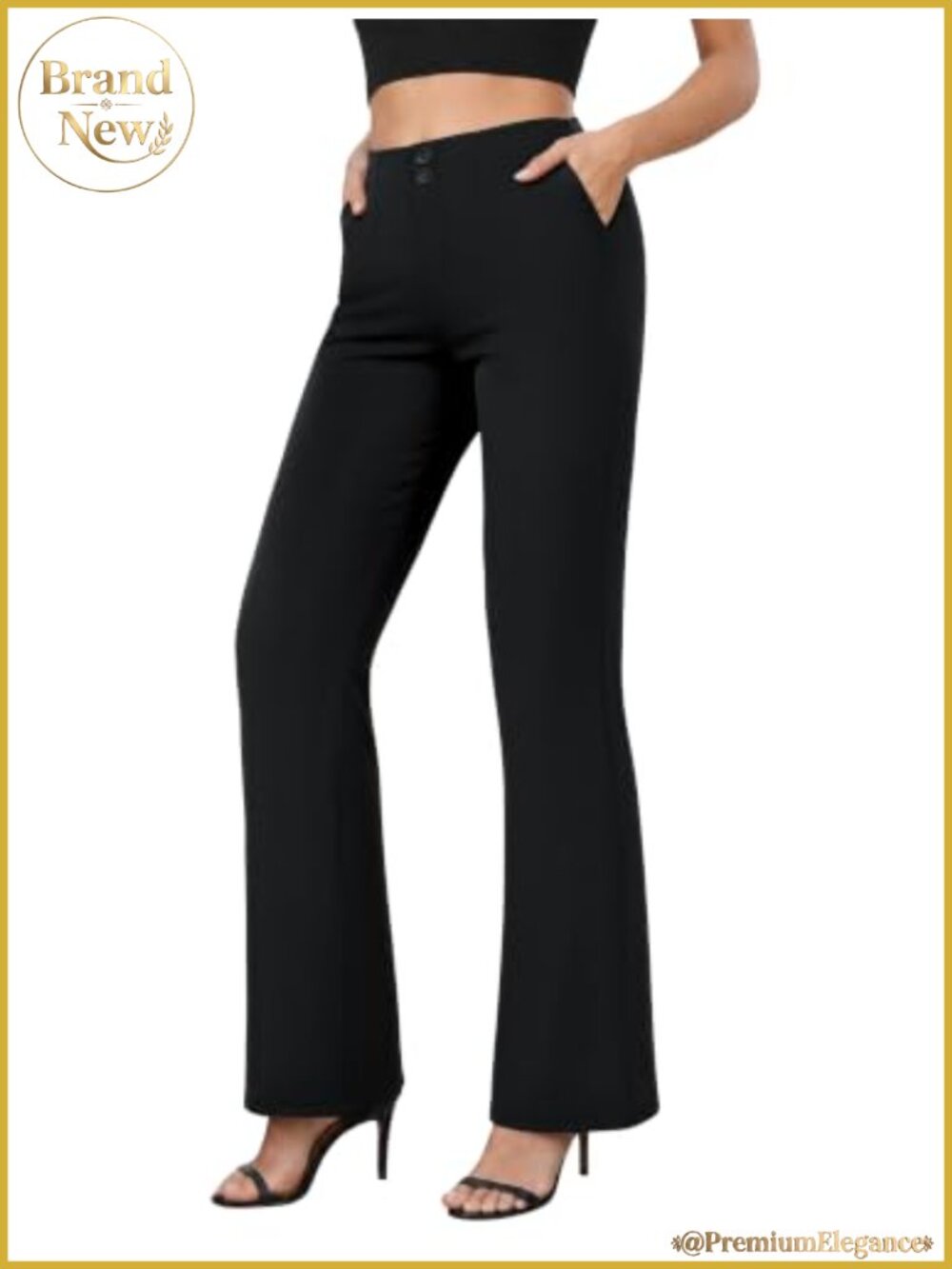 Women Stretchy Bootcut Dress Pants Elastic Waist Pull On Work Slacks